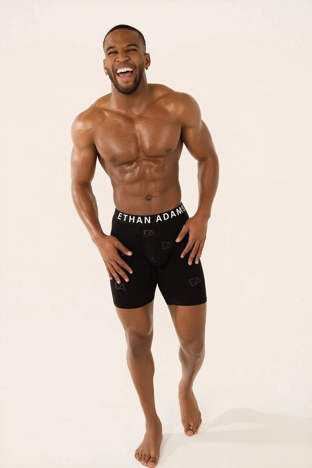 Man wearing black Ethan Adam underwear on a white background show now Ethan Adam