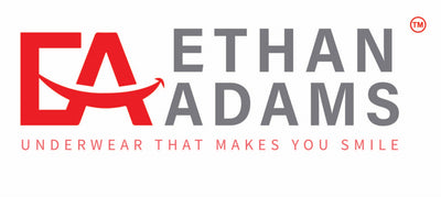 Ethan Adams underwear brand logo with red and gray design on a white background